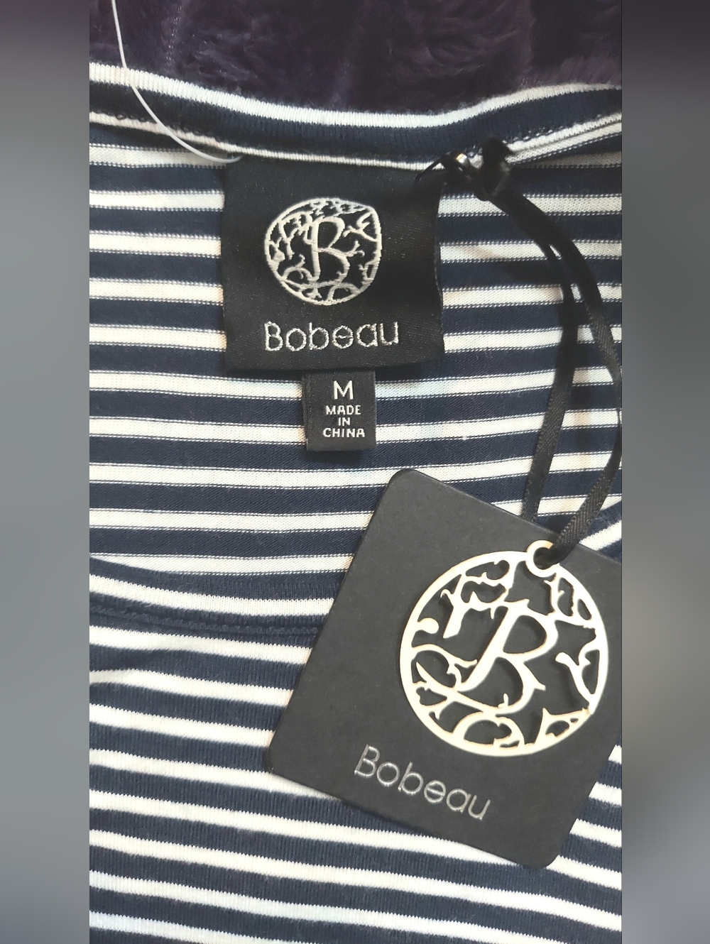 bobeau Navy & White Striped Long Sleeve Tie-Front Top - Picture 4 of 5